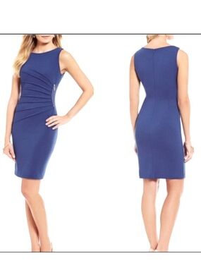 Ivanka Trump Sleeveless Royal Blue Sheath Dress with Side Pleats Women’s 8